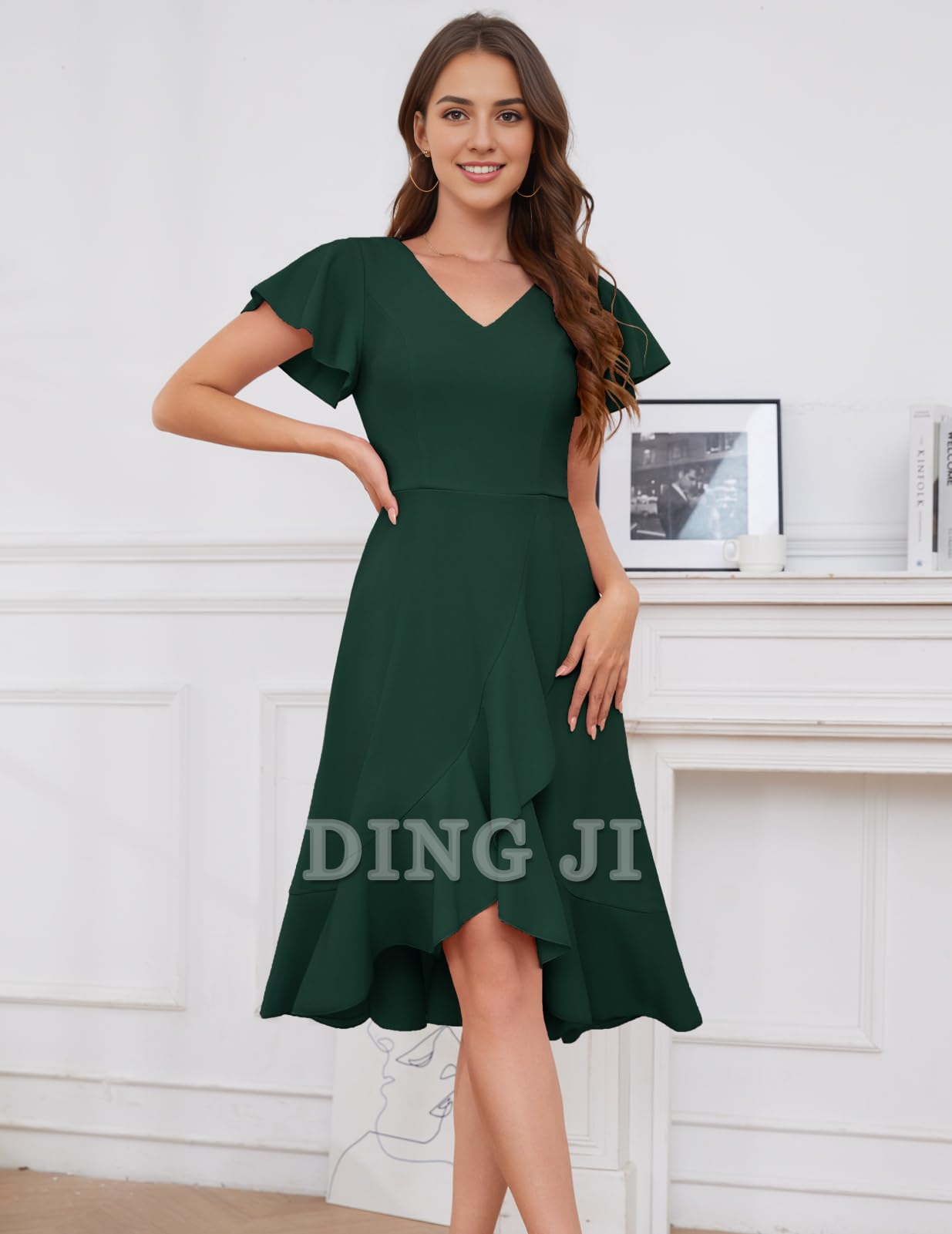 DingJiDress Bridesmaid Dresses V-Neck Irregular Ruched Elegant Simple Short Skirt Formal Wear Dresses