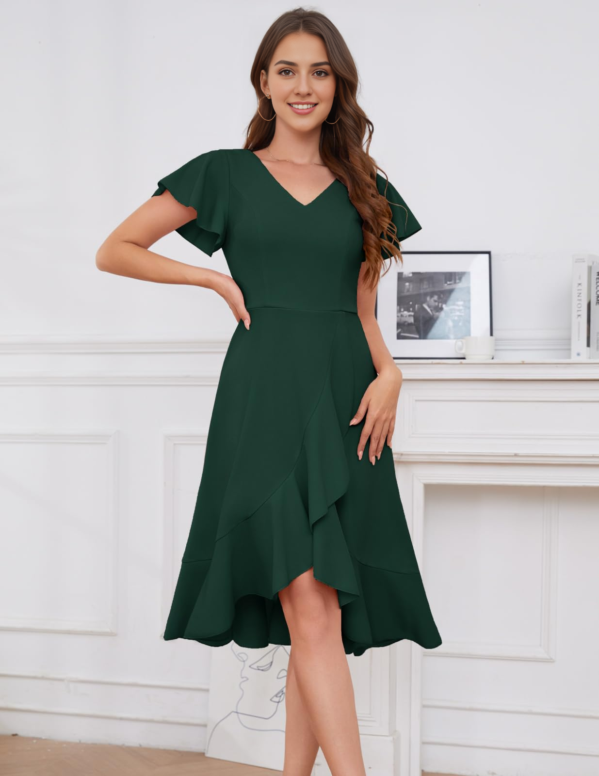 DingJiDress Bridesmaid Dresses V-Neck Irregular Ruched Elegant Simple Short Skirt Formal Wear Dresses