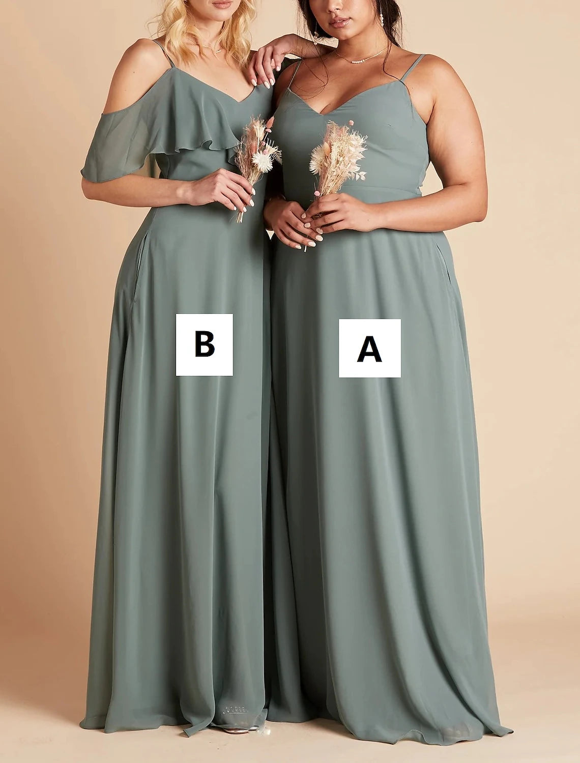 A-Line Bridesmaid Dress Spaghetti Strap Sleeveless Sexy Floor Length Chiffon