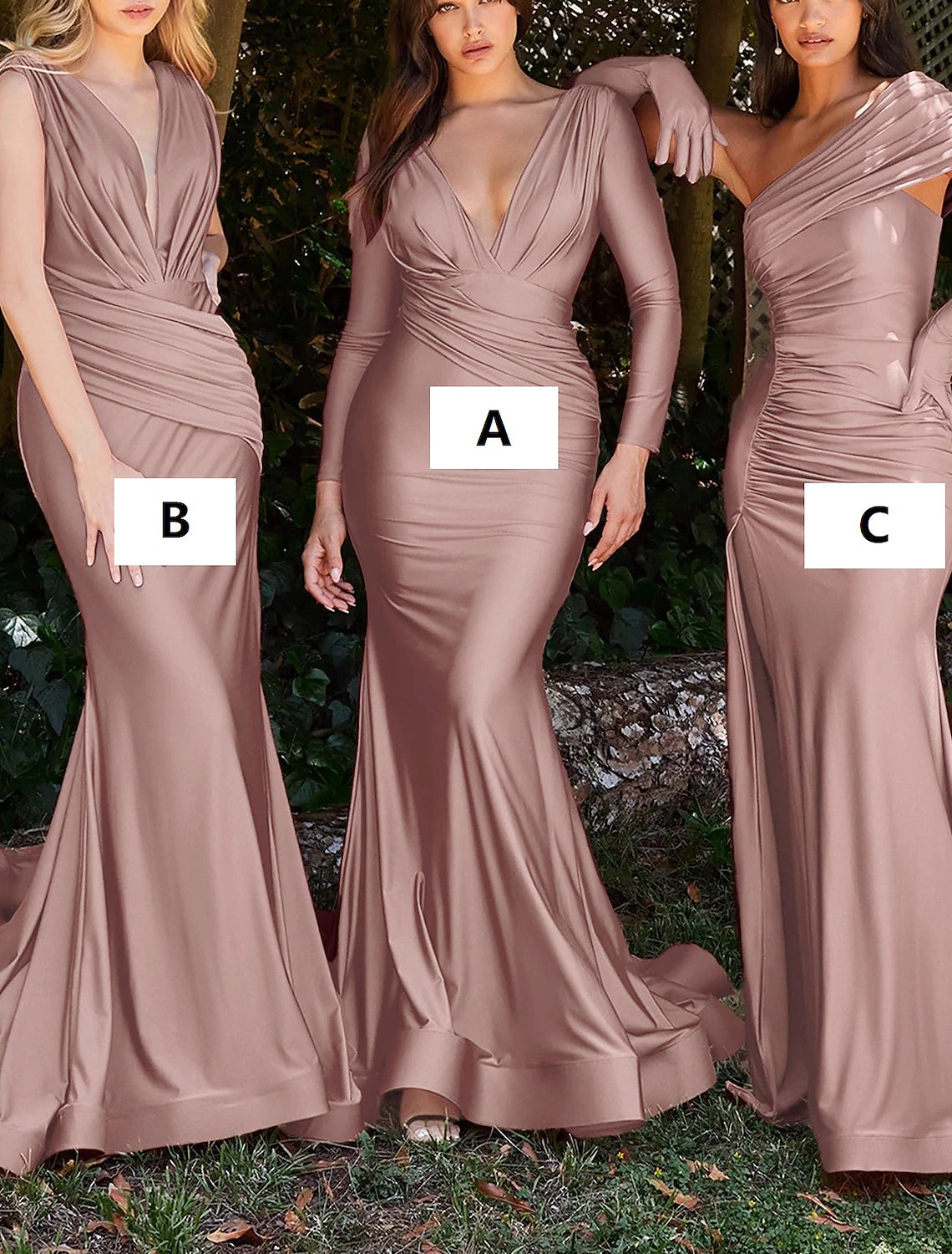 Mermaid / Trumpet Bridesmaid Dress V Neck Long Sleeve Elegant Court Train Chiffon with Ruching