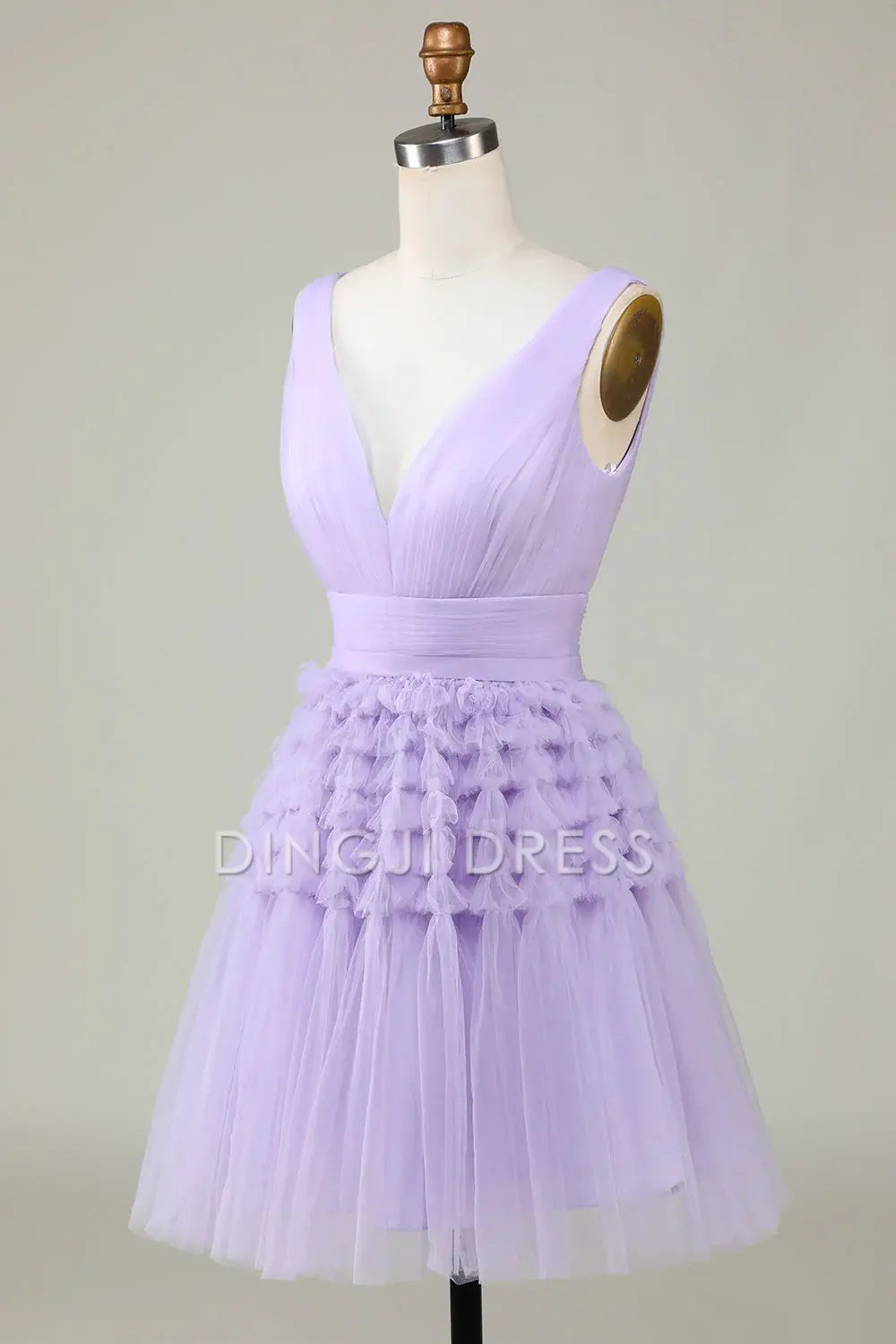 DingJiDress High Quality Dress Tulle V-Neck Pleated Fashion Short Prom Dress