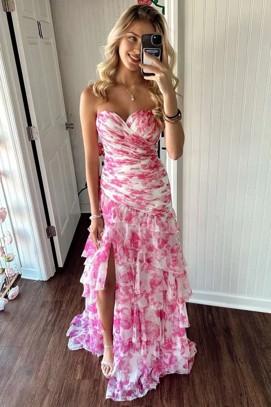 DingJiDress Gorgeous Mermaid Sweetheart Retro Print Long with Ruffles Side Fork Elegant Prom Dress