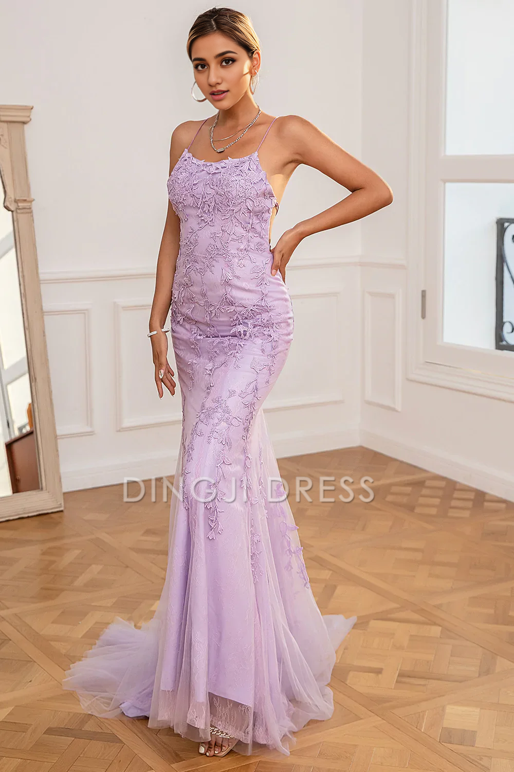 DingJiDress High Quality Dress Charming Mermaid Spaghetti Strap Backless Long With Exquisite Appliques Prom Dress