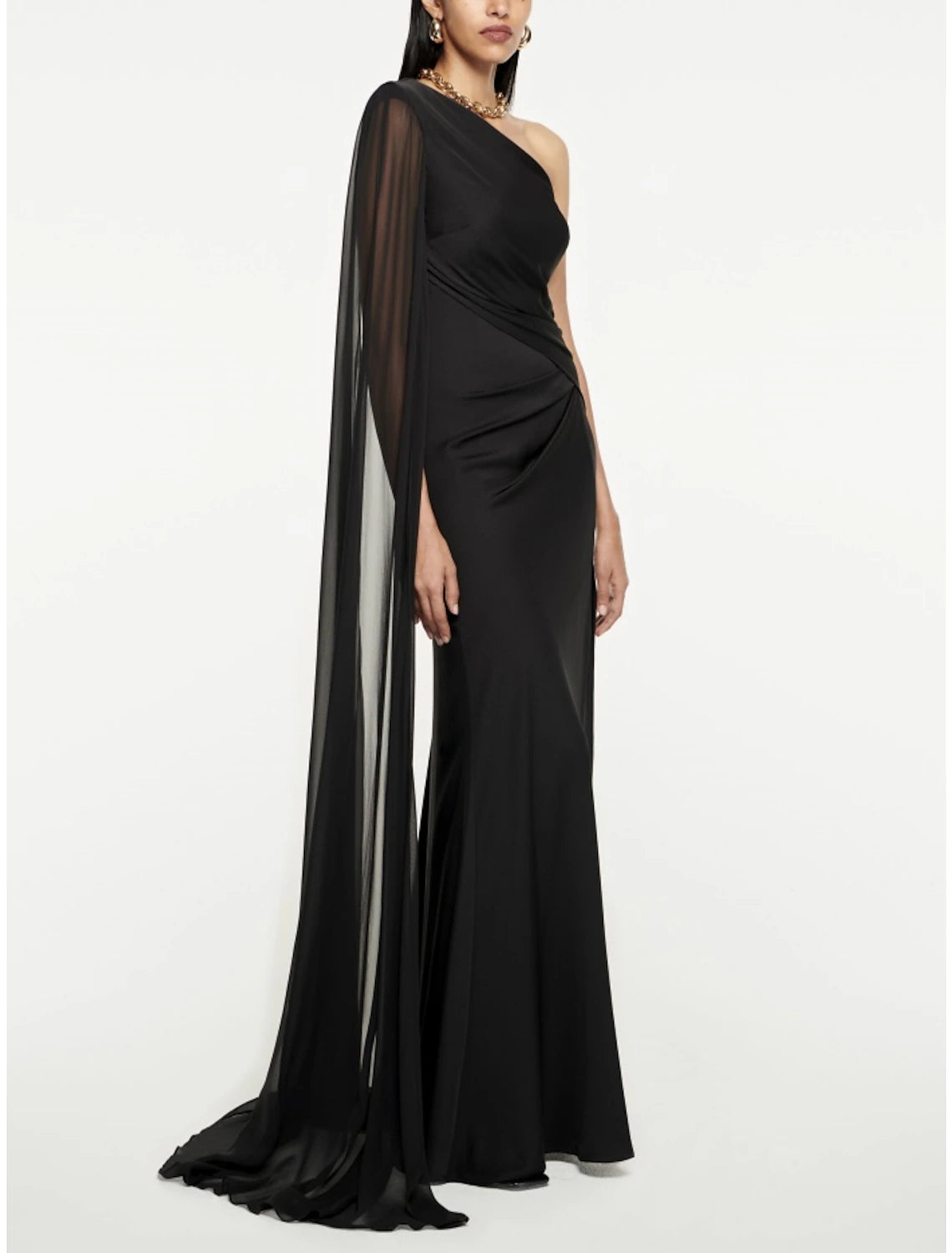 A-Line Evening Gown Elegant Dress Formal Sweep / Brush Train Black Dress Sleeveless One Shoulder Imitation Silk with Pleats Ruched