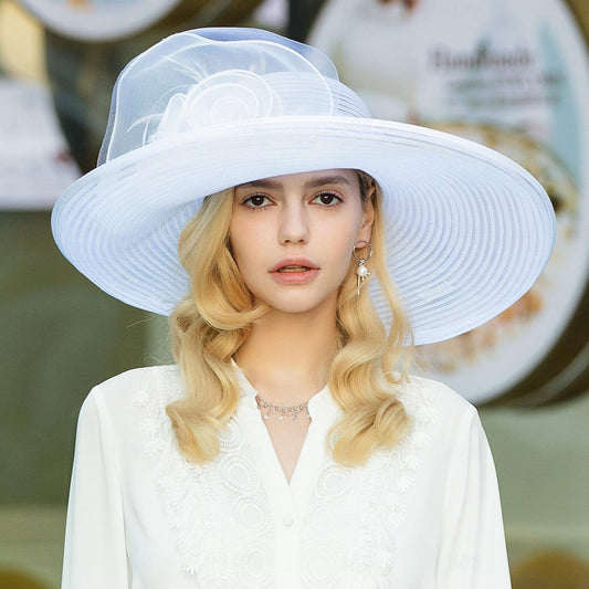 DingJiDress Hats Fiber Bucket Hat Floppy Hat Wedding Tea Party Elegant Wedding With Floral Pure Color Headpiece Headwear
