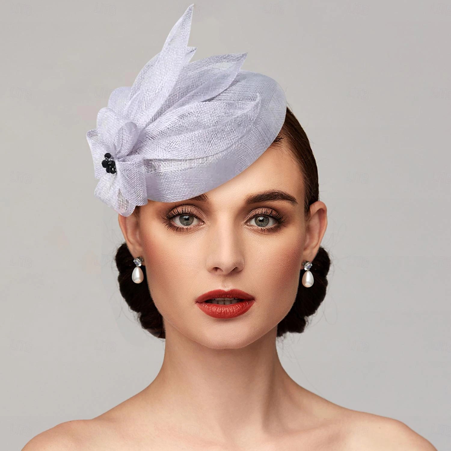 DingJiDress Fascinators Headpiece Net Saucer Hat Wedding Horse Race Ladies Day With Floral Flower Headpiece Headwear