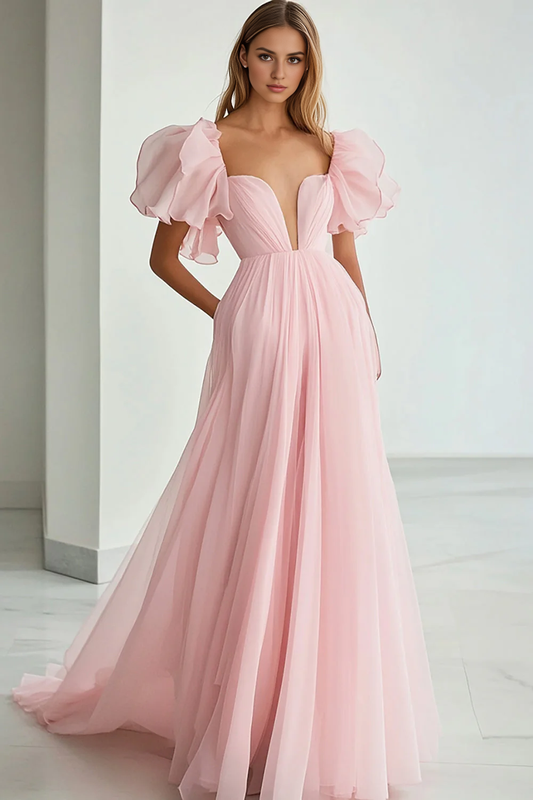 DingJiDress High Quality Dress Deep V-Neck A Line Fantastic Flowing Sleeves Long Romantic Prom Dress