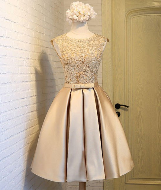 DingJiDress Short Prom Dress Elegant A Line V Neck Sleeveless Satin Graduation Dress Lace Appliques Cute Best Selling Homecoming Dress