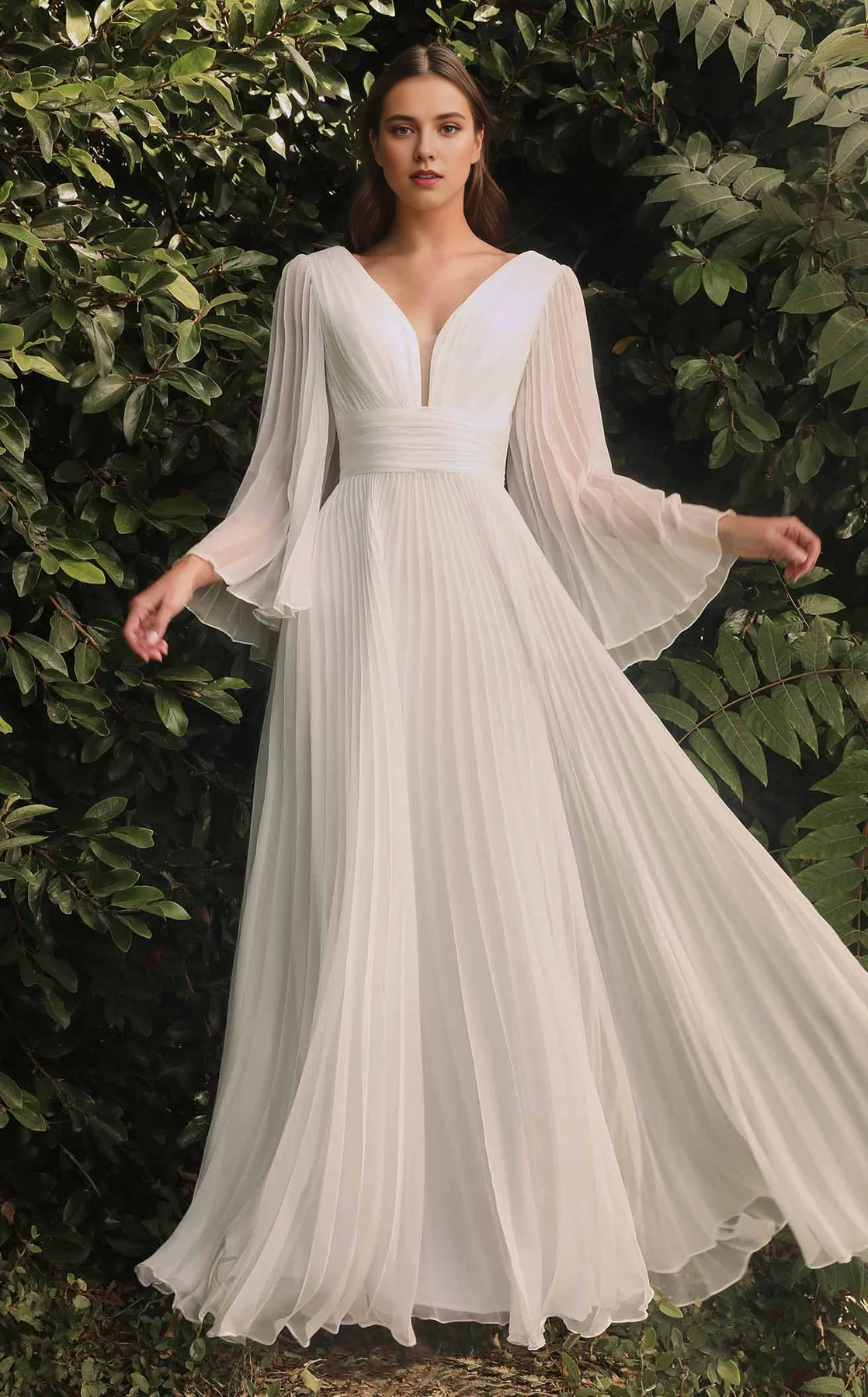 DingJiDress Hot Sale Wedding Dress Flutter A Line Deep V Neck Angel Sleeves Pleated Exquisite Fashion Formal Wear Dresses