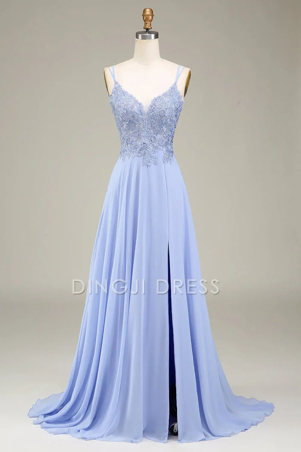 DingJiDress High Quality Dress A-Line Spaghetti Strap Backless Side Fork With Appliques Long Prom Dress