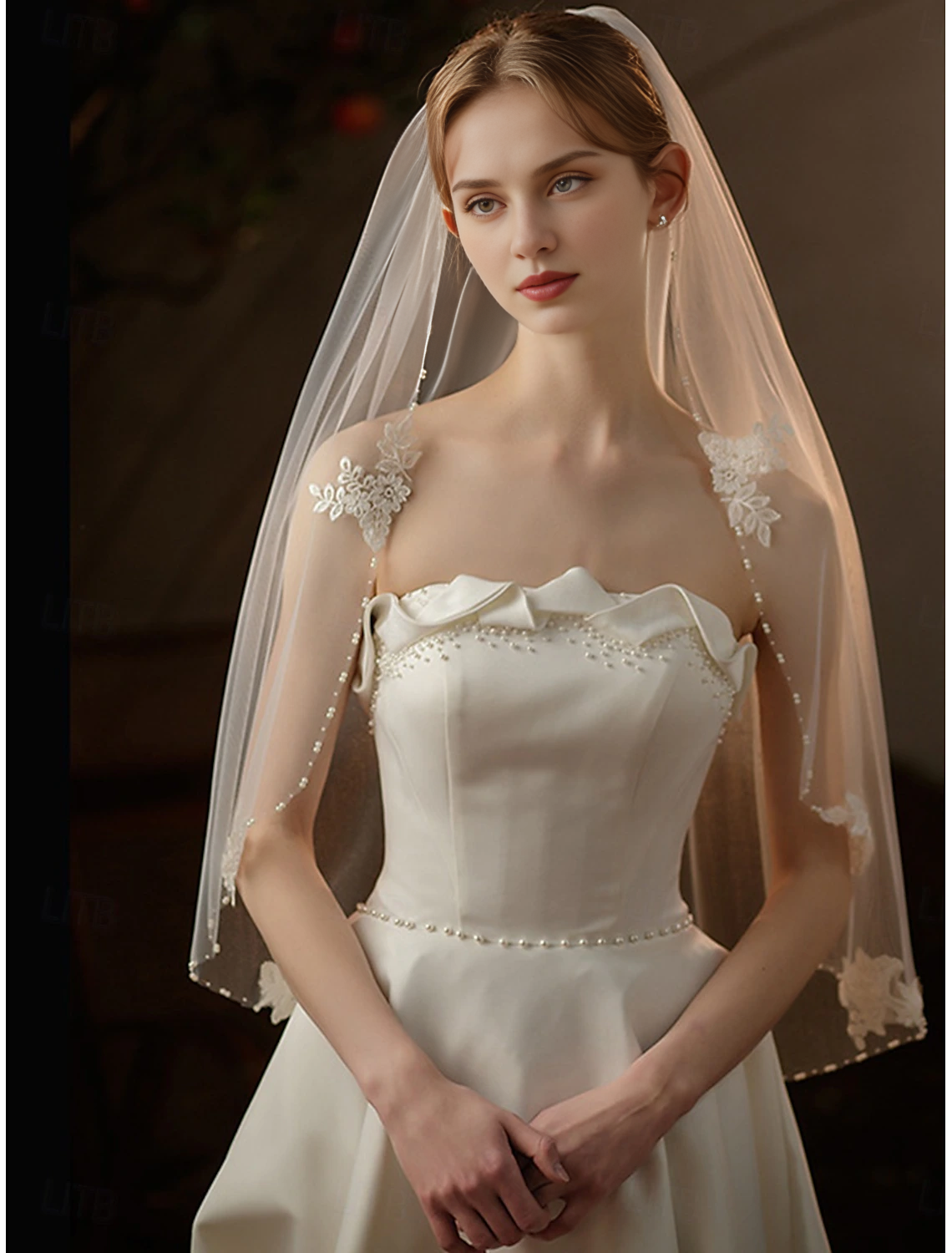 DingJi One-tier Comtemporary Stylish Wedding Veil Elbow Veils Satin Romantic Flower Tulle Hot Sale Veil
