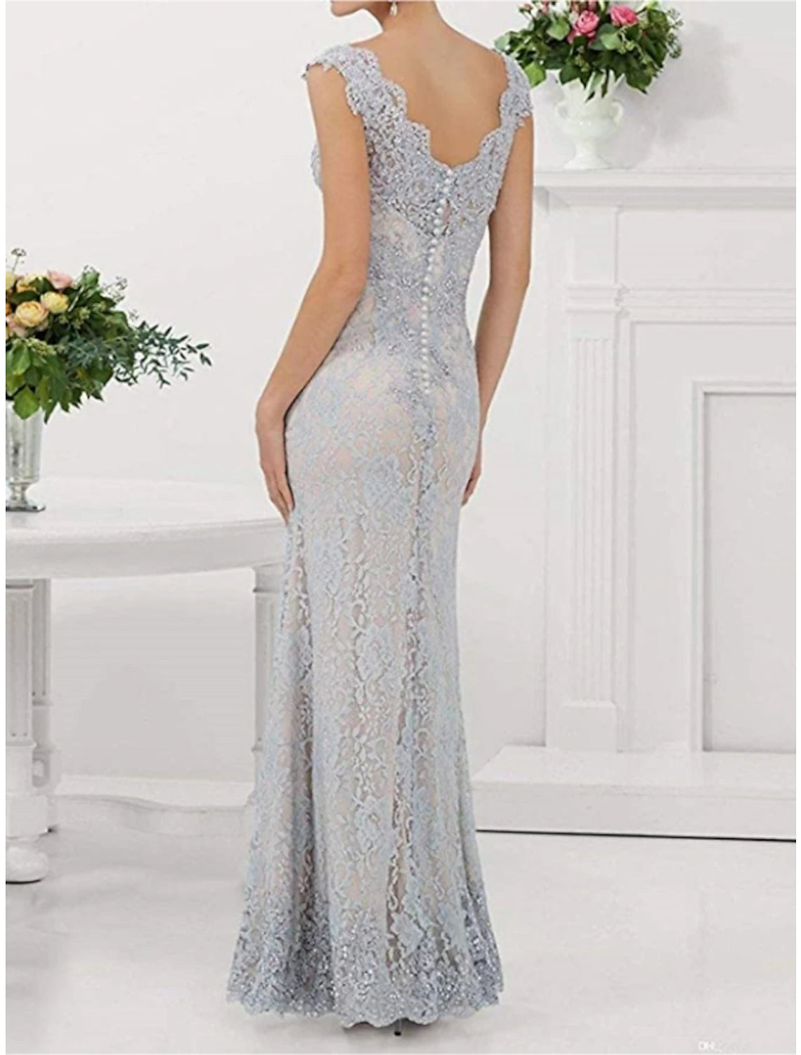 Sheath / Column Mother of the Bride Dress Wedding Guest Party Elegant V Neck Floor Length Lace Sleeveless with Pleats