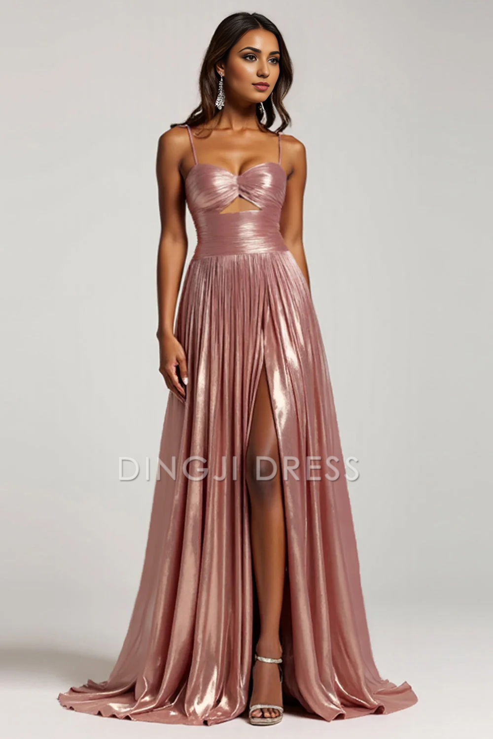DingJiDress High Quality Dress Charming Sparkly A Line Spaghetti Strap Keyhole Pleated Side Fork Long Prom Dress