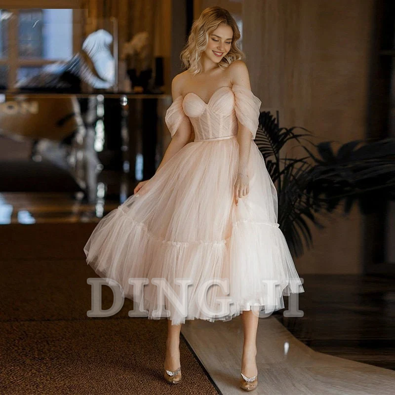 DingJiDress Evening Dress A Line Sweetheart Off Shoulder Tulle Tea Length Backless Elegant Youthful Formal Women's Dresses Wedding Guest Dresses