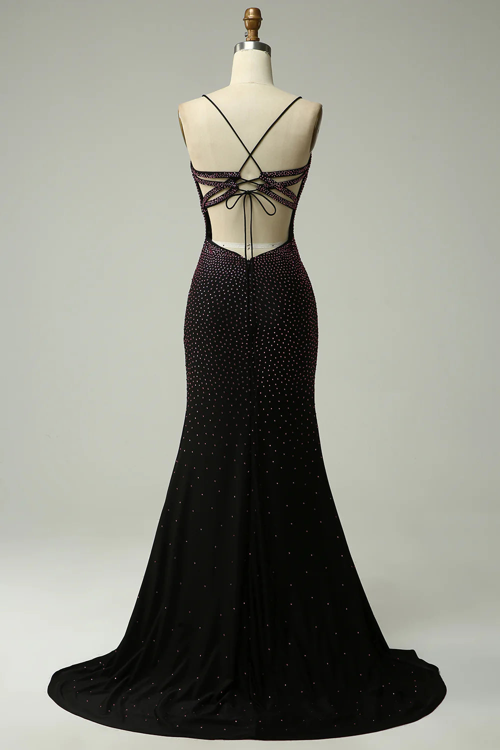 DingJiDress Dark Purple Spaghetti Straps Mermaid Prom Dress with Beading