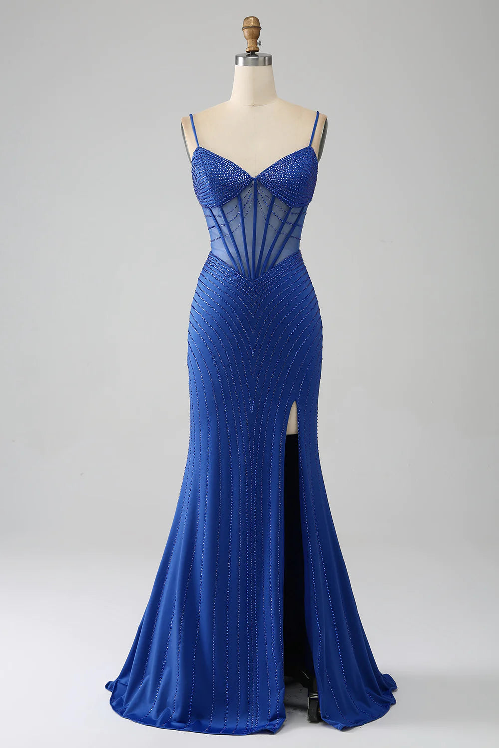 DingJiDress Royal Blue Mermaid Corset Prom Dress with Beading
