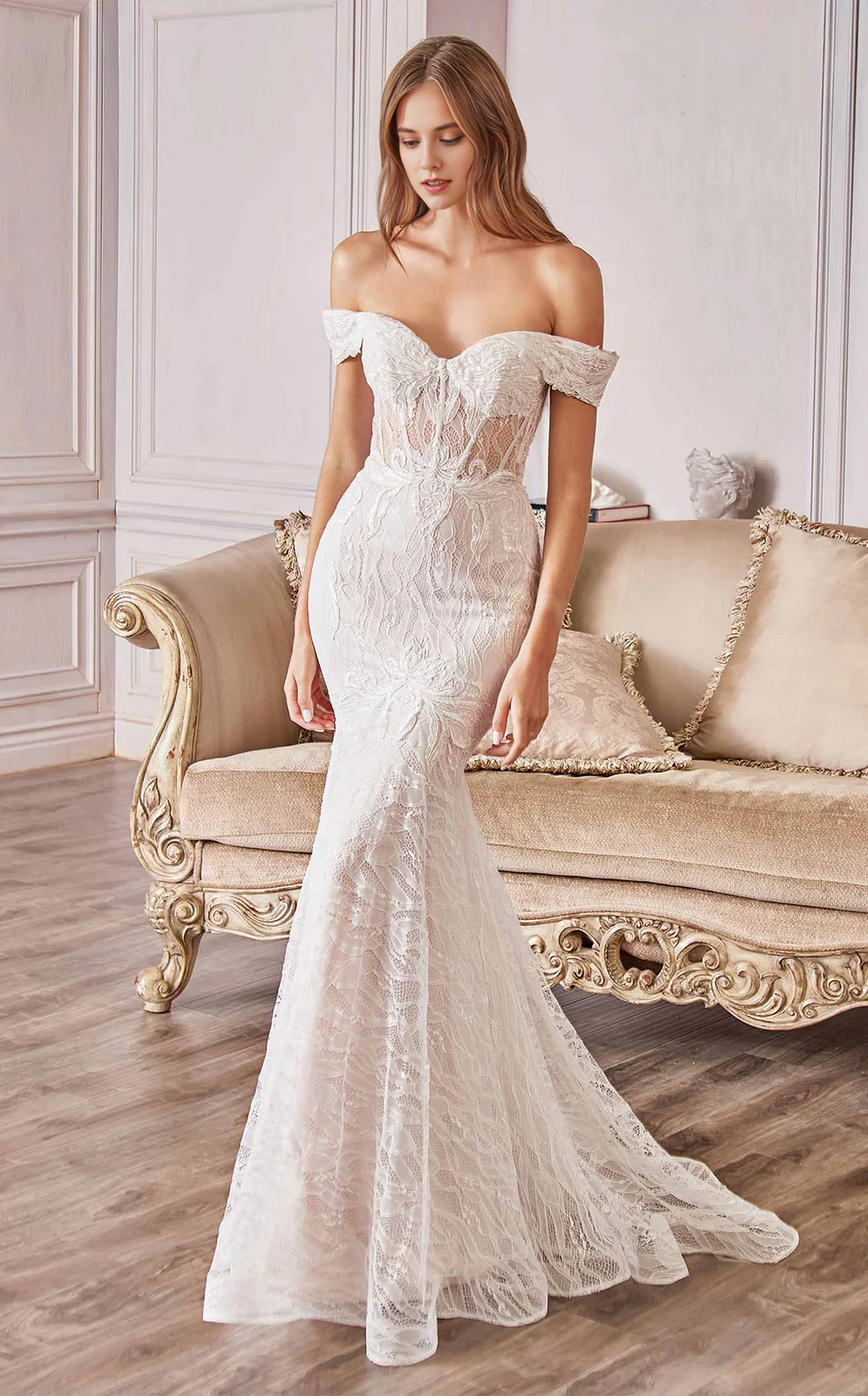 DingJiDress Hot Sale Wedding Dress Gorgeous Mermaid Strapless Off the shoulder sweetheart Neckline Exquisite Lace Sweep Train Formal Wear Dresses