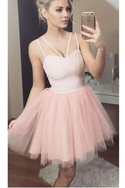DingJiDress Short Prom Dress A Line Spaghetti Strap Sexy Cute Short Tulle Homecoming Dress