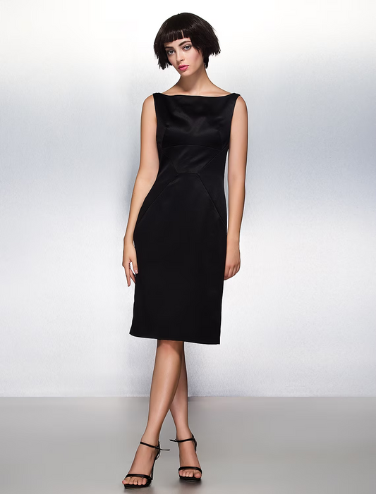 Party Dress Wedding Guest Knee Length Sleeveless Bateau Neck Satin with Pleats