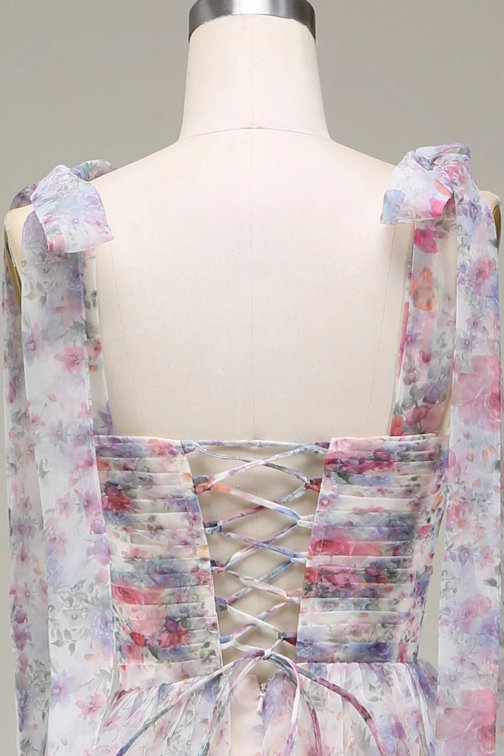 DingJiDress A-Line Spaghetti Straps Lilac Flower Printed Prom Dress