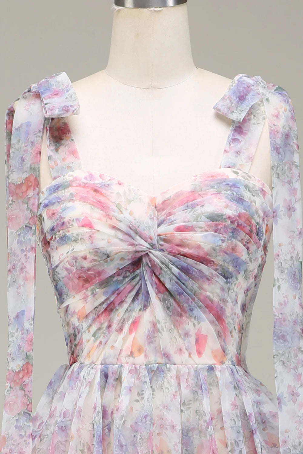 DingJiDress A-Line Spaghetti Straps Lilac Flower Printed Prom Dress