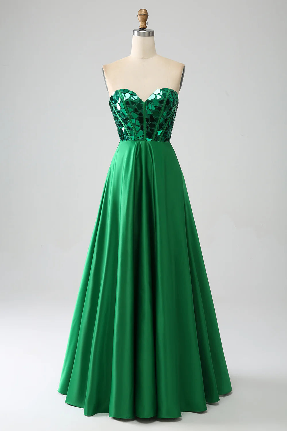 DingJiDress A-Line Sweetheart Dark Green Corset Prom Dress
