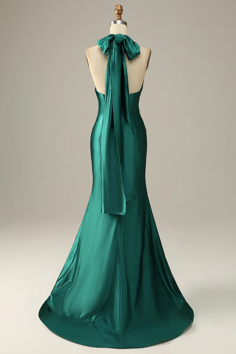 DingJiDress Dark Green Halter Lace Up Mermaid Prom Dress With Slit