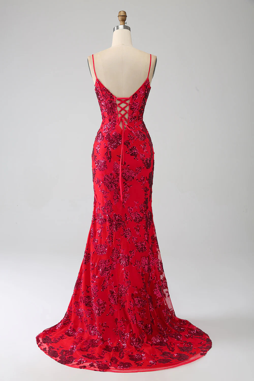 DingJiDress Mermaid Dark Red Sequins Prom Dress with Slit