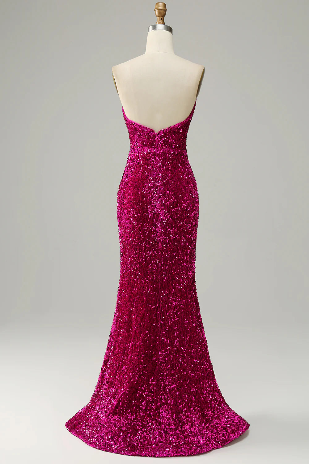 DingJiDress Hot Pink Strapless Sequin Prom Dress with Slit