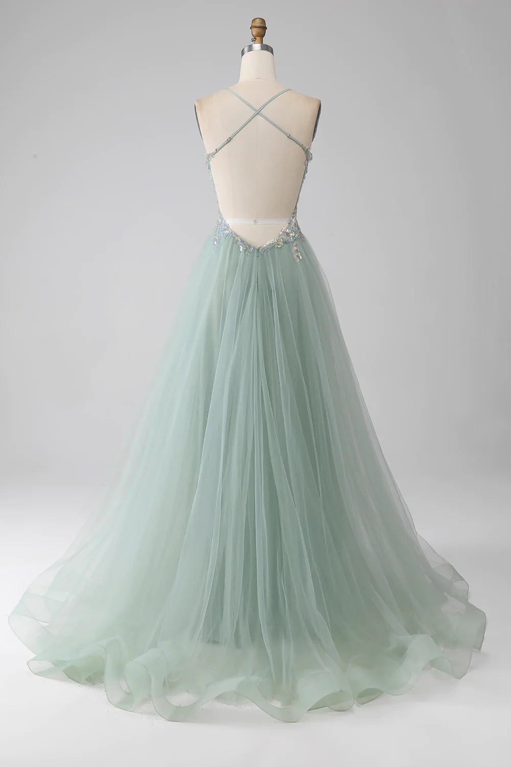 DingJiDress A-Line Beaded Light Green Prom Dress with Slit