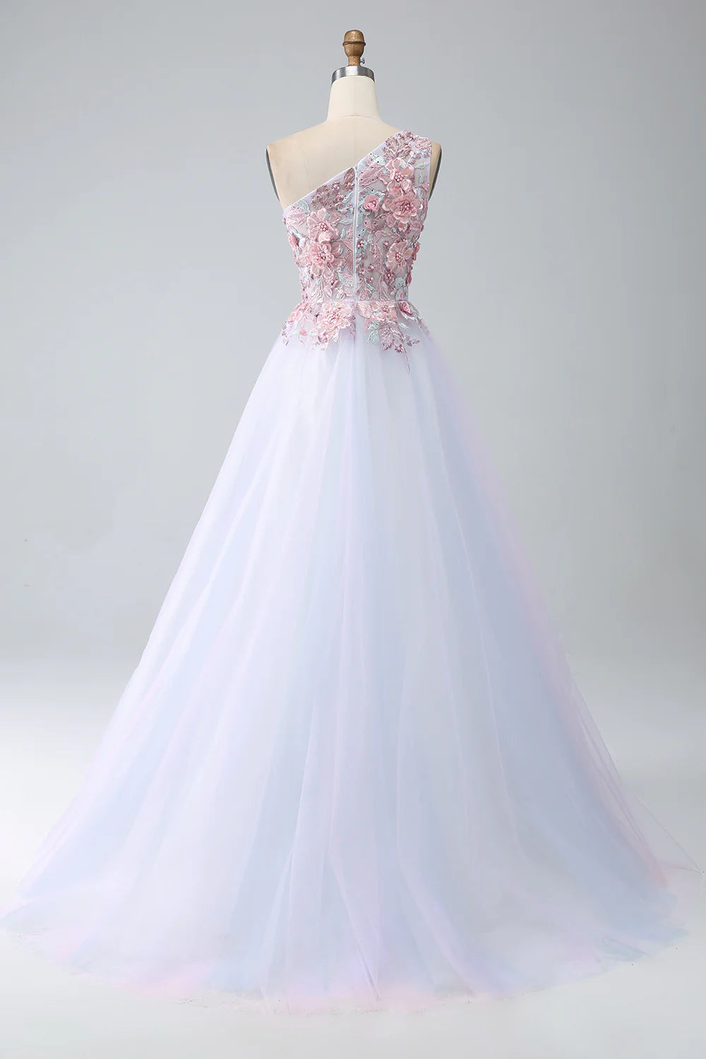 DingJiDress A-Line One Shoulder Pink Prom Dress with Appliques