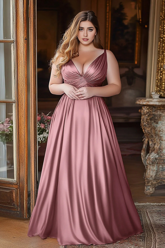 DingJiDress High Quality Dress Elegant A Line Deep V-Neck Ruched Satin Exquisite Long Prom Dress