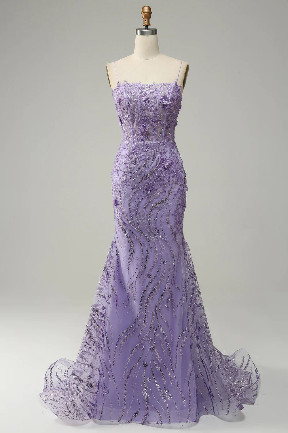 DingJiDress Mermaid Spaghetti Straps Purple Prom Dress with Beading