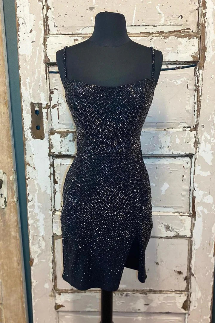 DingJiDress Beaded Light Blue Bodycon Party Dress with Slit Graduation Dresses