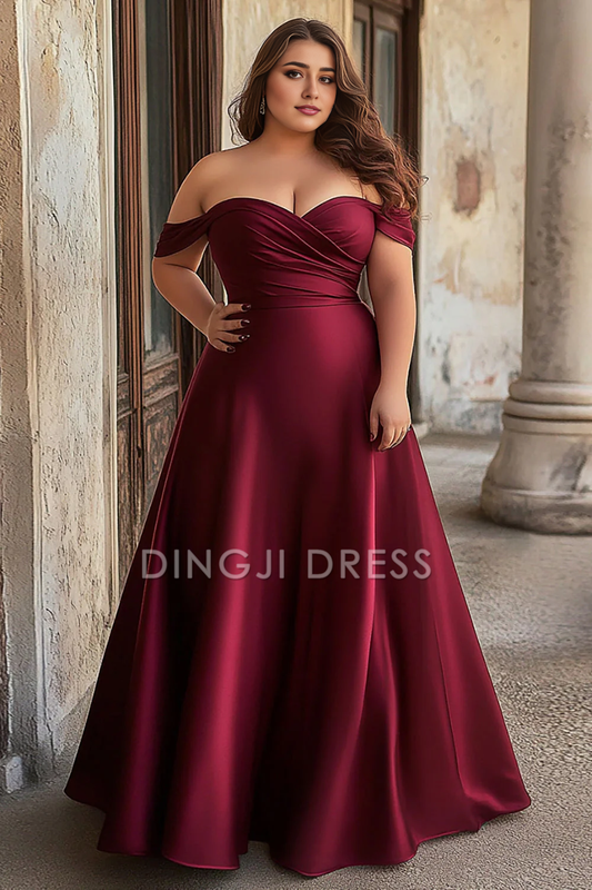 DingJiDress High Quality Dress Elegant Satin Pleated Off The Shoulder Long Prom Dress