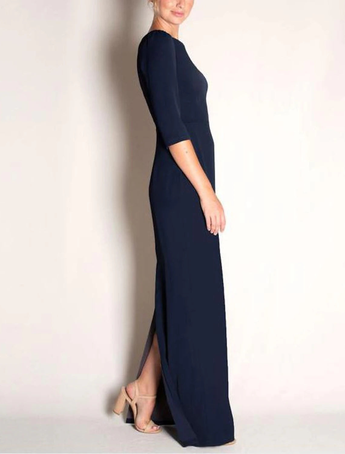 Sheath / Column Mother of the Bride Dress Vintage Sweet Jewel Neck Floor Length Polyester Stretch Chiffon 3/4 Length Sleeve with Ruching