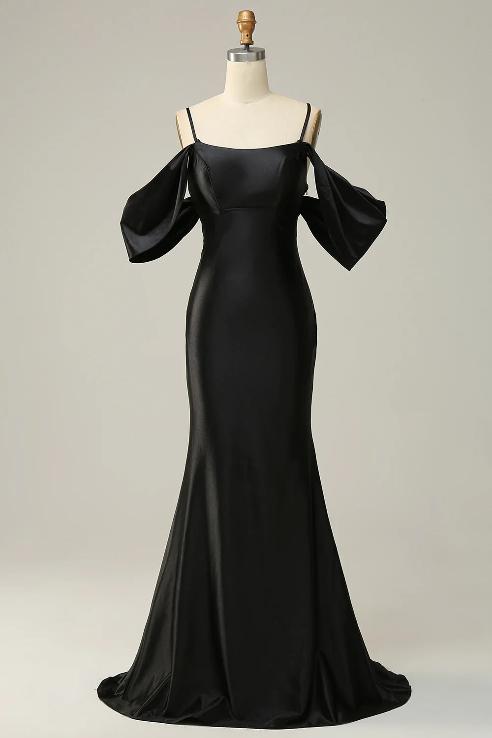 DingJiDress Mermaid Off the Shoulder Black Open Back Long Prom Dress