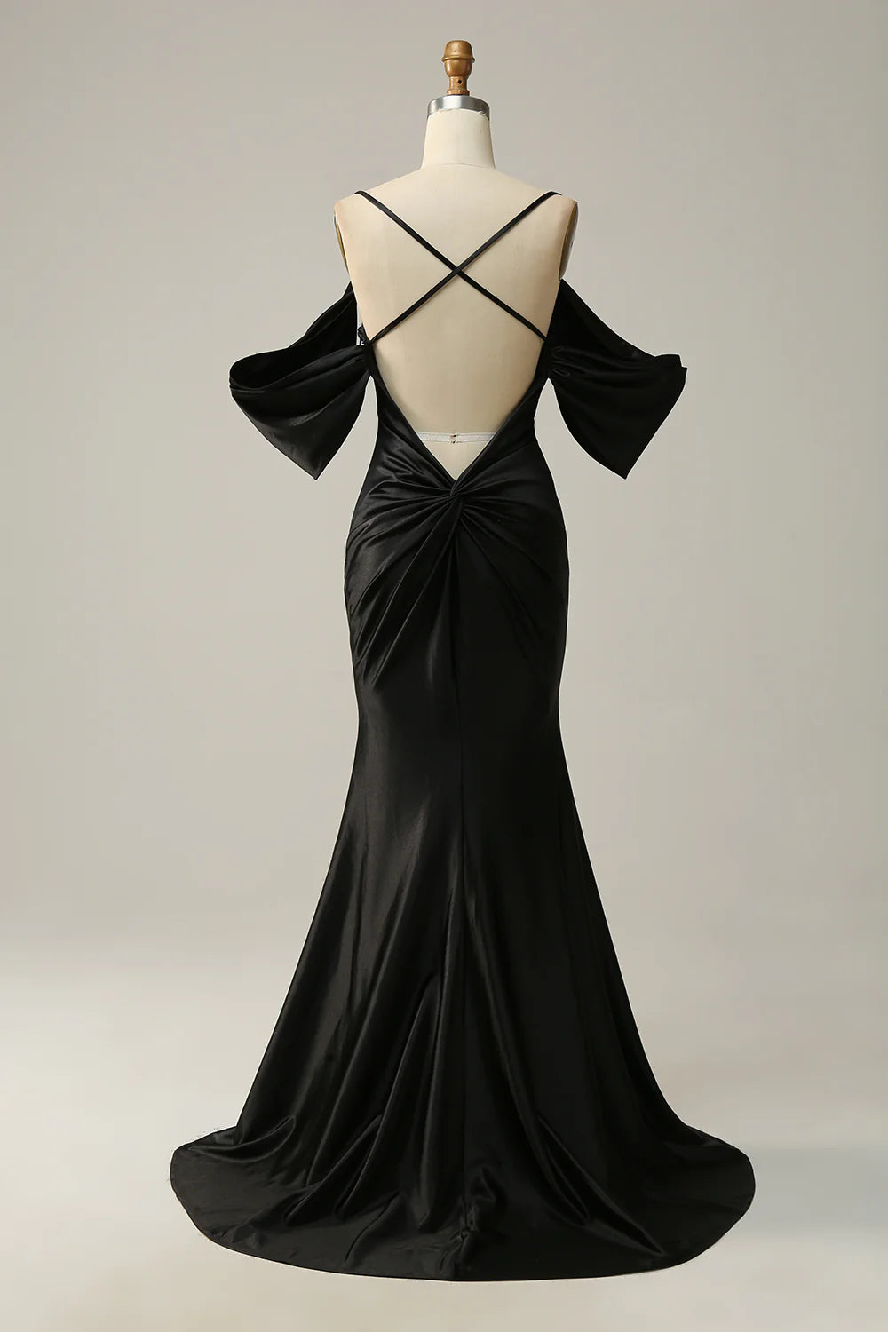 DingJiDress Mermaid Off the Shoulder Black Open Back Long Prom Dress