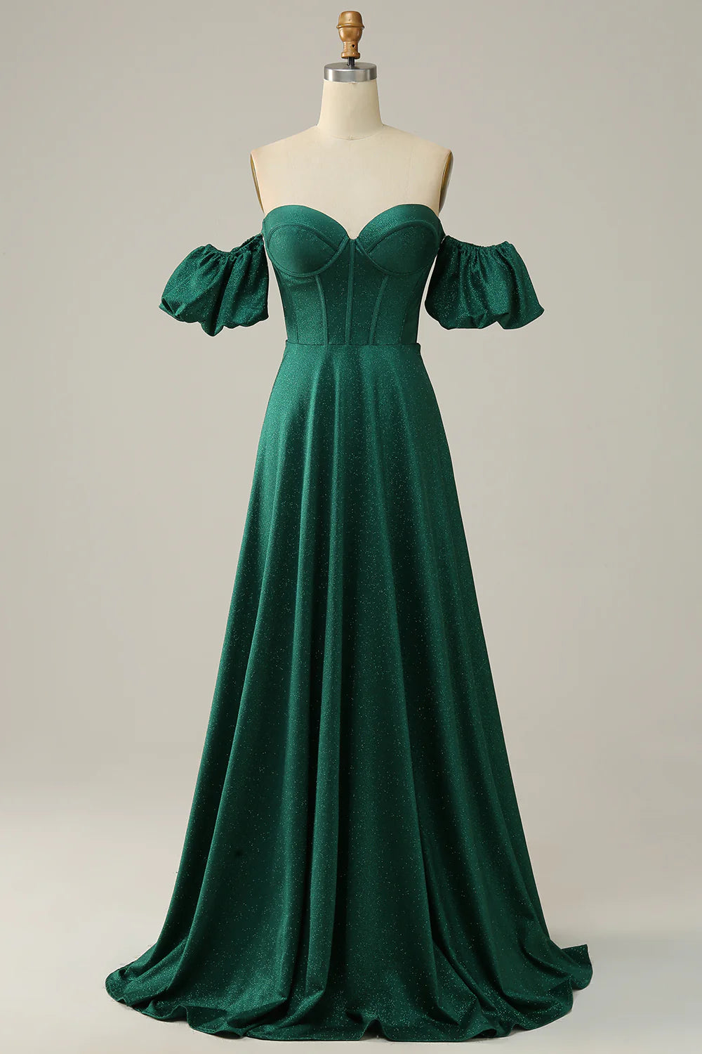 DingJiDress A Line Off the Shoulder Dark Green Long Prom Dress