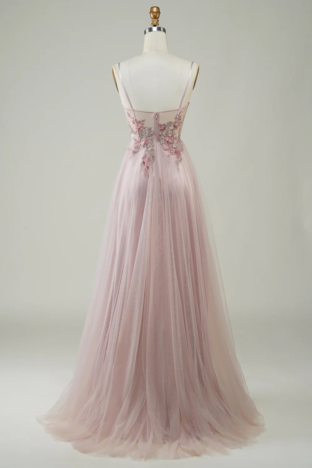 DingJiDress Blush Corset A-Line Long Prom Dress with Flowers