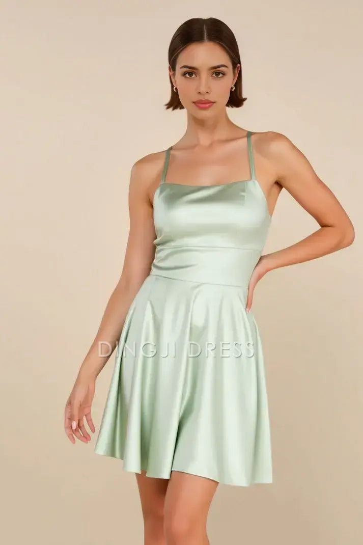 DingJiDress Mini Dress Simple A Line Spaghetti Strap Backless Elegant Dress Discount Hot Sale Homecoming Dress