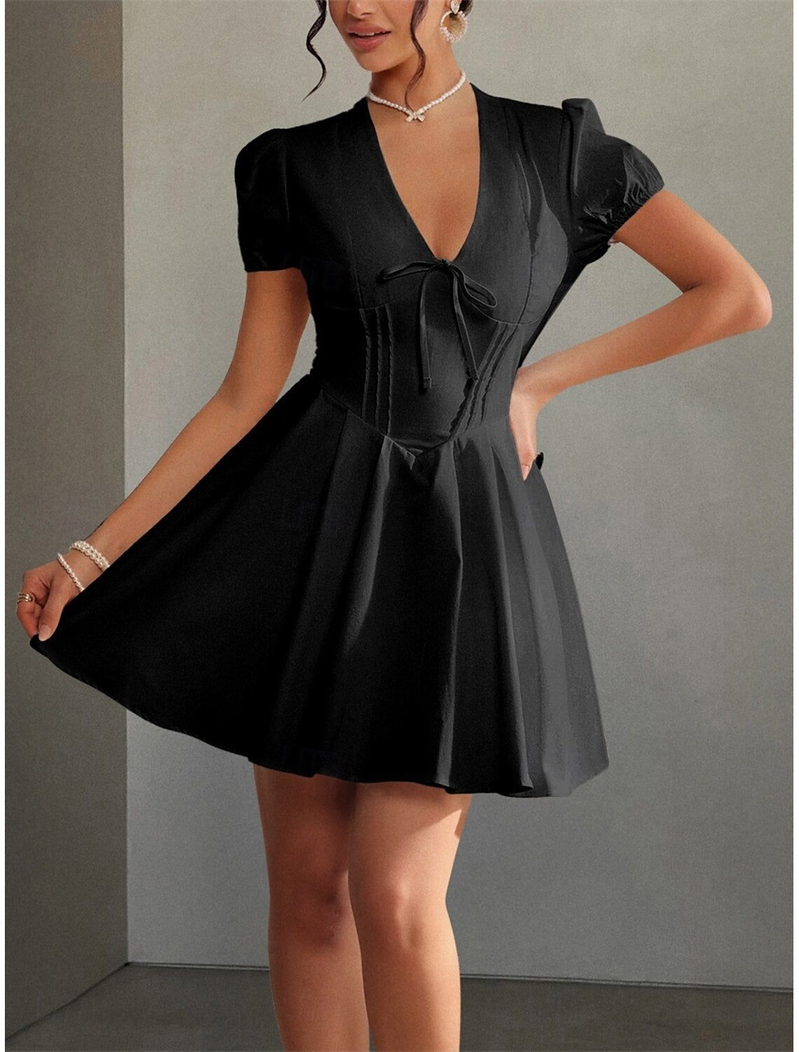 DingJiDress Hot Sale Short Prom Dress Elegant A-Line Formal Short Sleeve V Neck Satin with Pleats Cute New Homecoming Dress