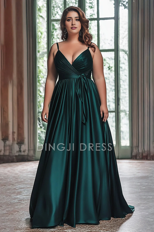 DingJiDress High Quality Dress Elegant A Line Ruched Satin Long With Cape Prom Dress