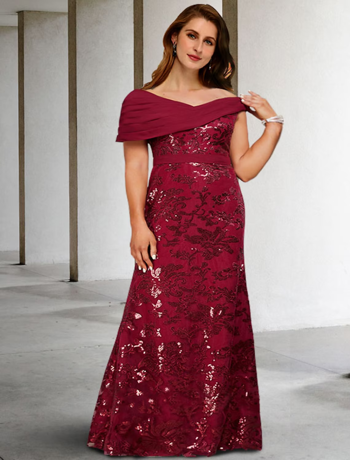 A-Line Plus Size Curve Mother of the Bride Dresses Elegant Dress Formal Floor Length Sleeveless V Neck Lace with Sequin Appliques