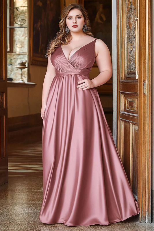 DingJiDress High Quality Dress A Line Deep V-Neck Pleated Satin Long Elegant Prom Dress