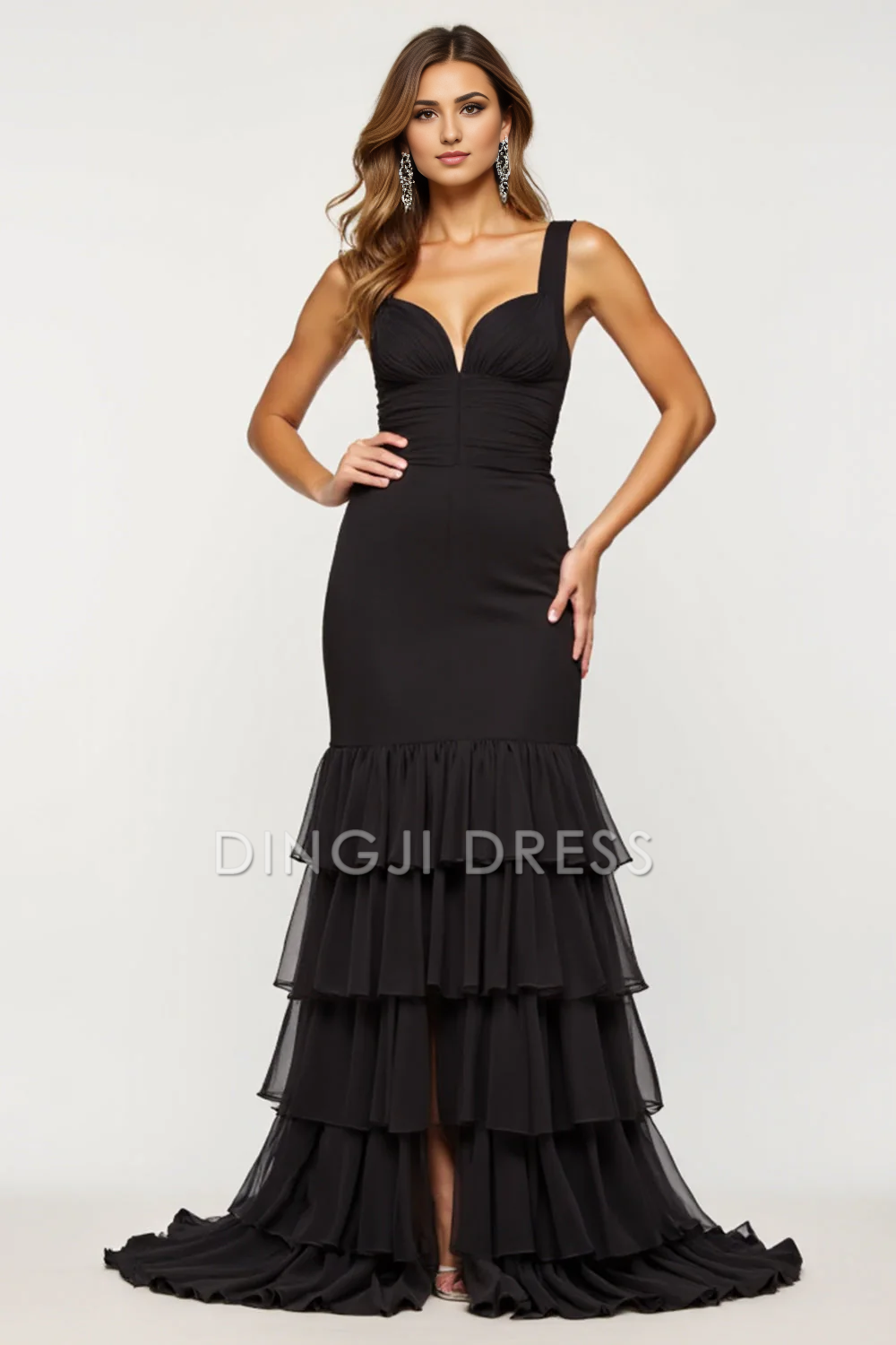 DingJiDress High Quality Dress Sheath Sweetheart Ruched Tiered Fashion Long Prom Dress