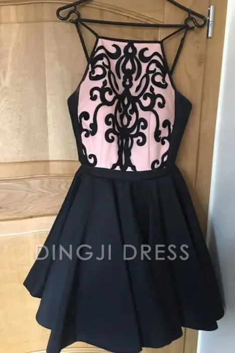 DingJiDress Short Prom Dress A-Line Bateau Appliques Spaghetti Strap Sleeveless Retro Best Selling Homecoming Dress