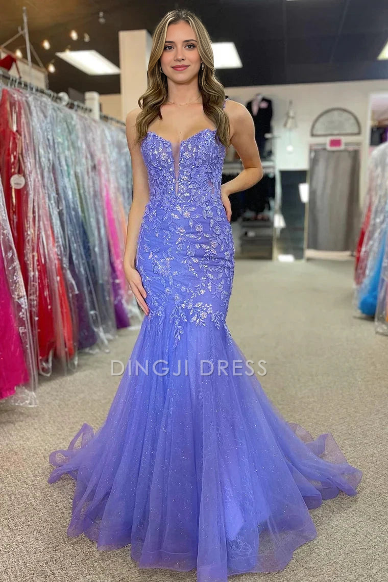 DingJiDress Formal Dress Charming Mermaid Sweetheart Spaghetti Straps Appliques Part Exquisite Prom Dress
