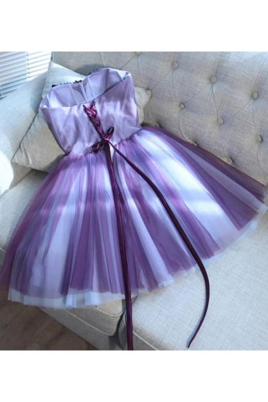 DingJiDress Short Prom Dress A Line Sweetheart Dress Mini Strapless Juniors Fashion Homecoming Dress