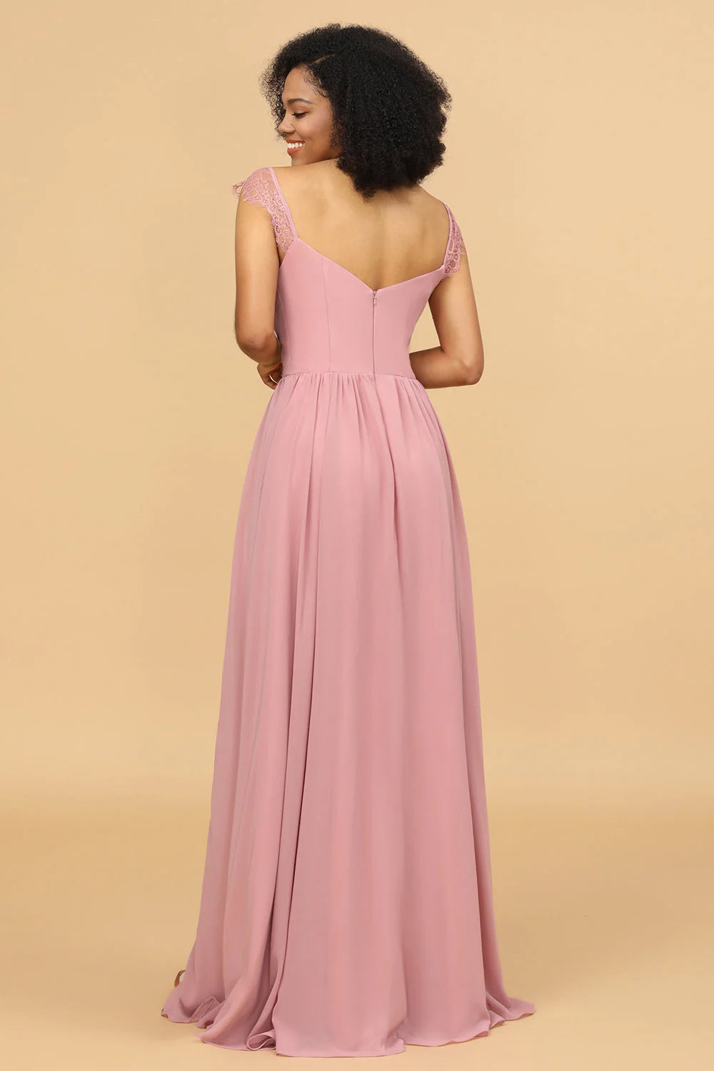 DingJiDress Blush Sweetheart Wedding Guest Dresses Long Chiffon Bridesmaid Dress with Slit